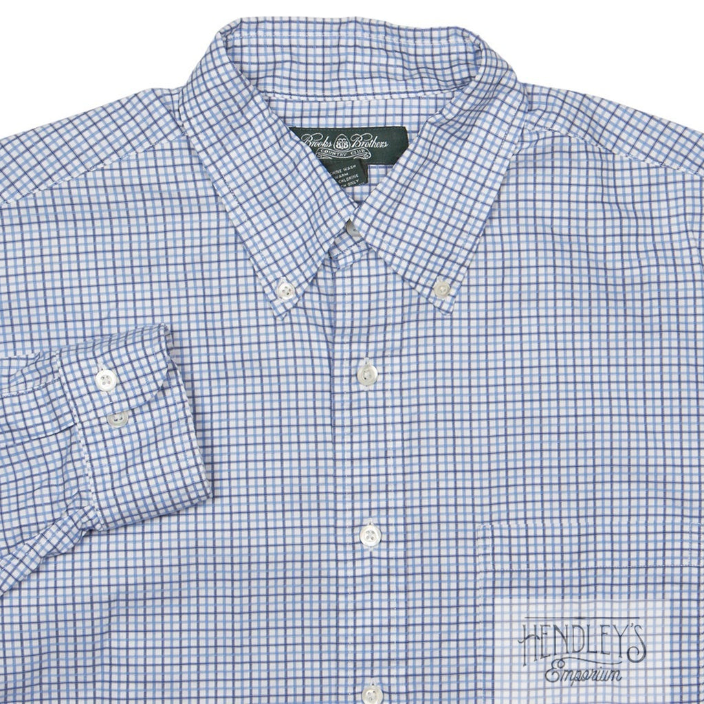 Brooks Brothers COUNTRY CLUB Plaid Button-Down Shirt L 16-37 in Blue