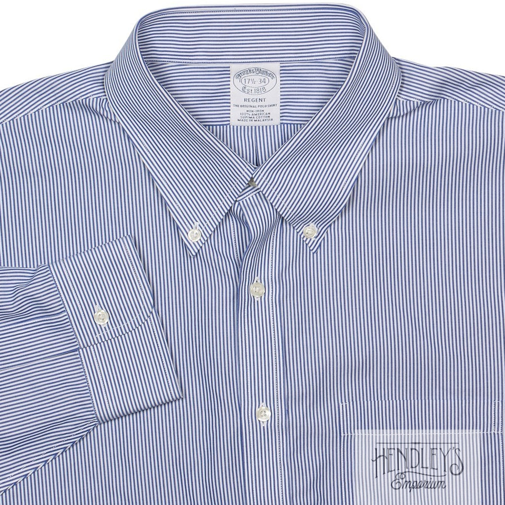 Brooks Brothers Button-Down Collar 17.5-34 in Blue Pencil Stripe Cotton