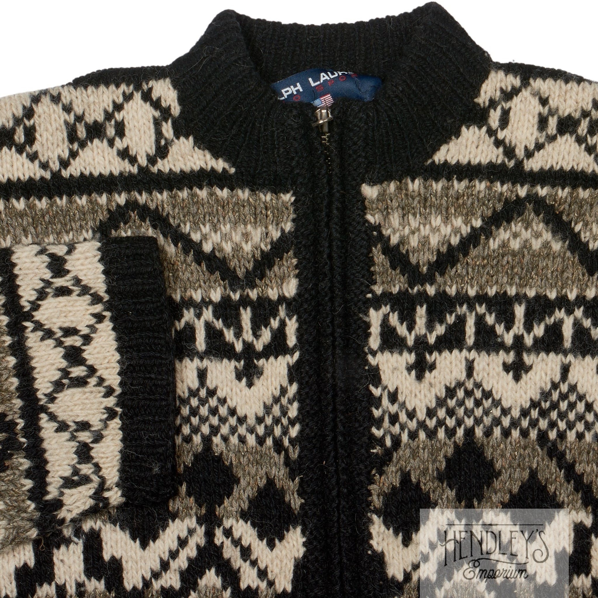 Vintage Polo Sport 90s Sweater M Aztec Wool-Alpaca Full-Zip