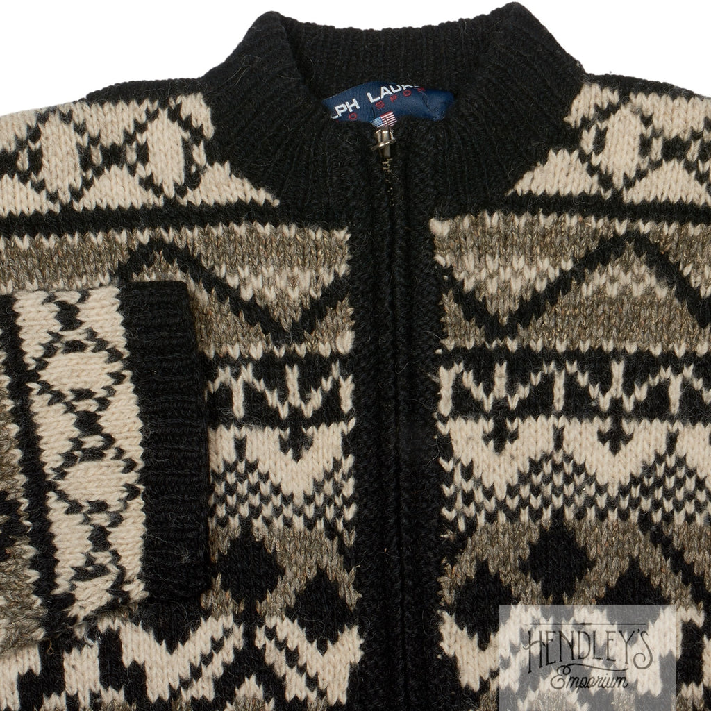 Vintage Polo Sport 90s Sweater M Aztec Wool-Alpaca Full-Zip Cardigan