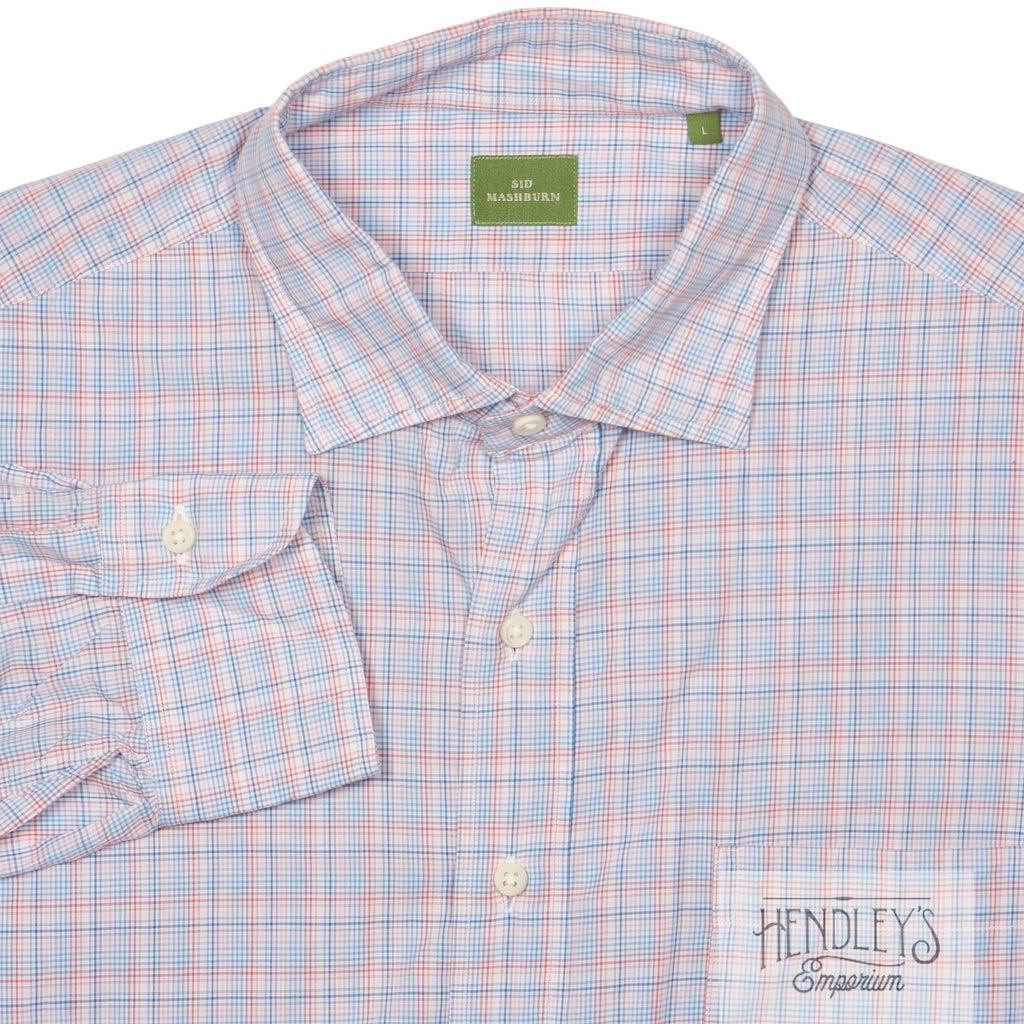 Sid Mashburn Light Blue Shirt 16-36 in Plaid Cotton Spread Collar