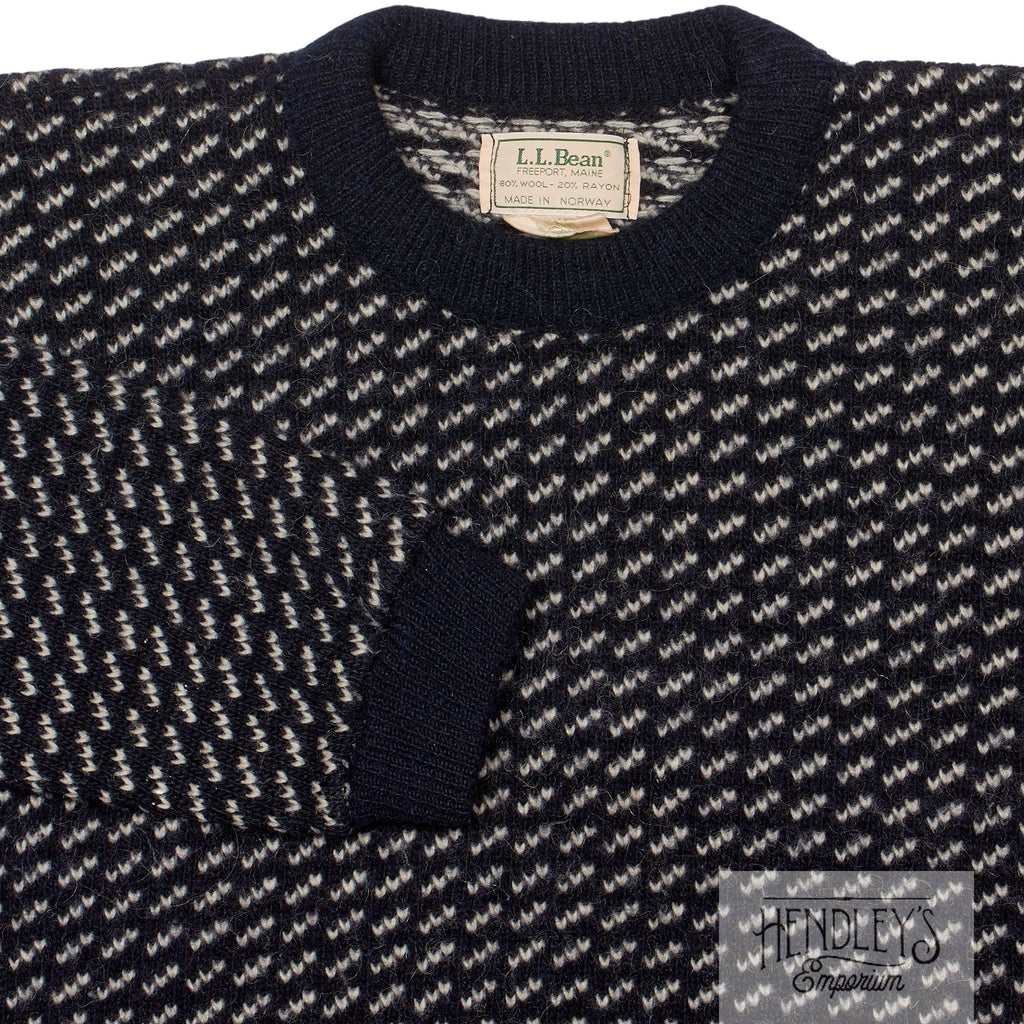 Vintage 80s LL Bean Iconic Birdseye Sweater L Navy Wool Blend Norway
