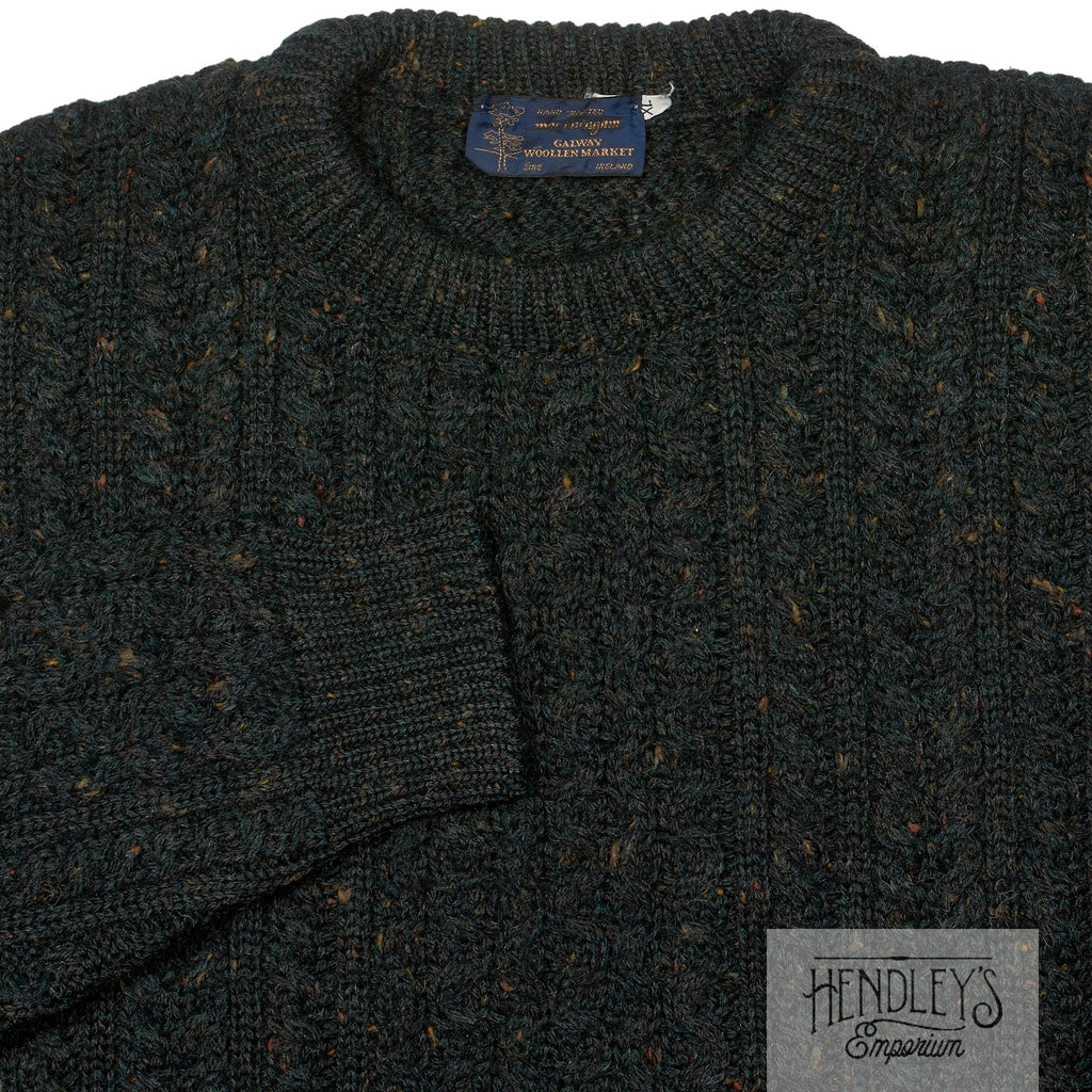 Galway Woollen Irish Fisherman Sweater XL Hunter Green Cable Knit Wool